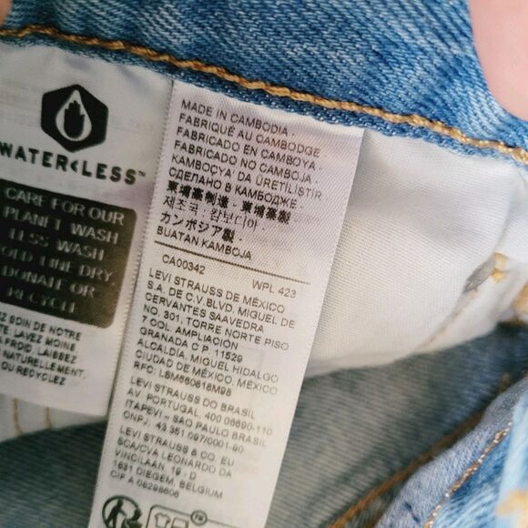 Levis 501 Cut Off Jean Shorts Size 27 Blue Distressed High Rise Button Fly Beach - Picture 2 of 8